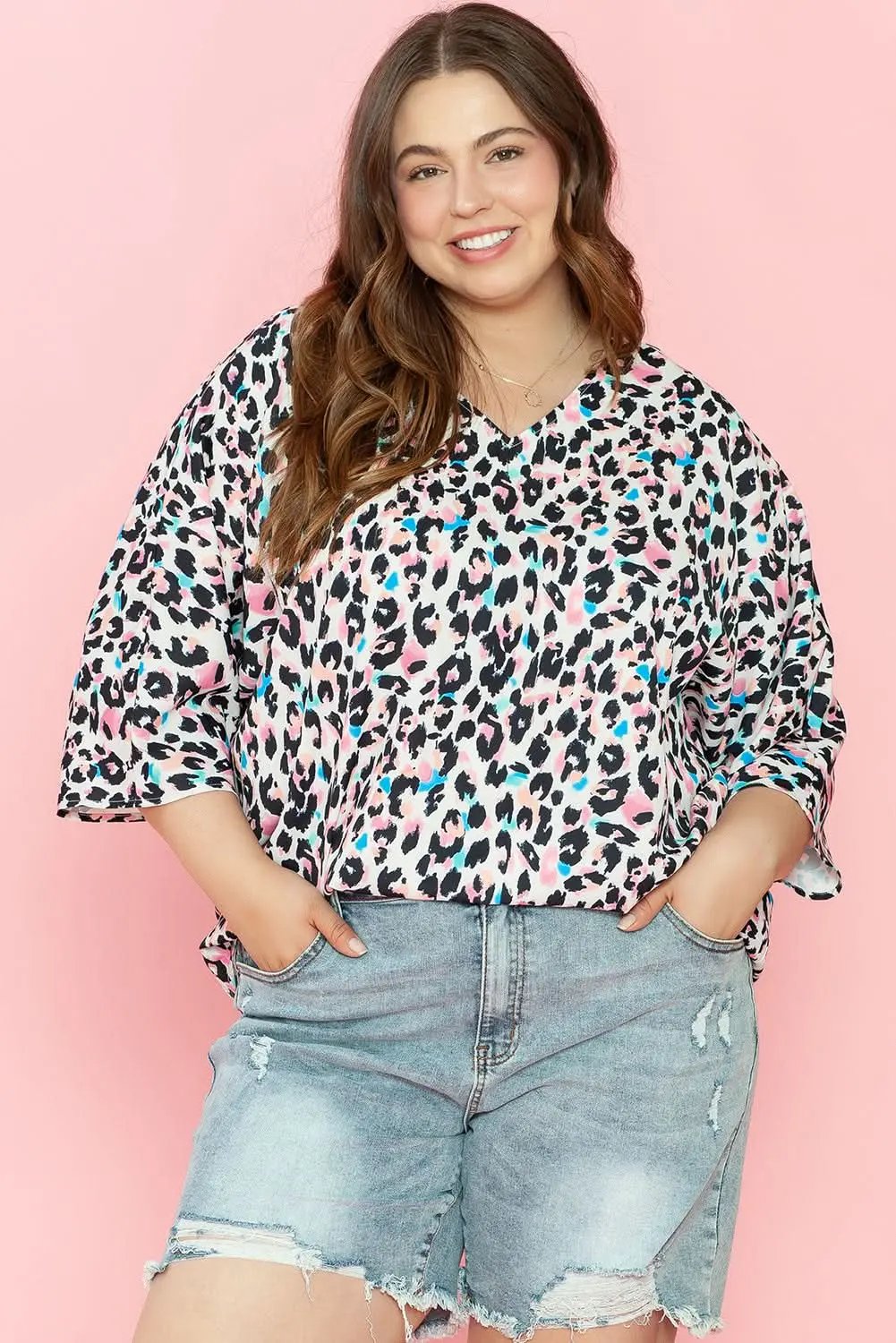 Brown leopard batwing top for plus sizes - Love Salve